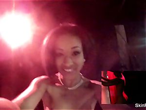 superstar skin Diamond plays with toy in the douche